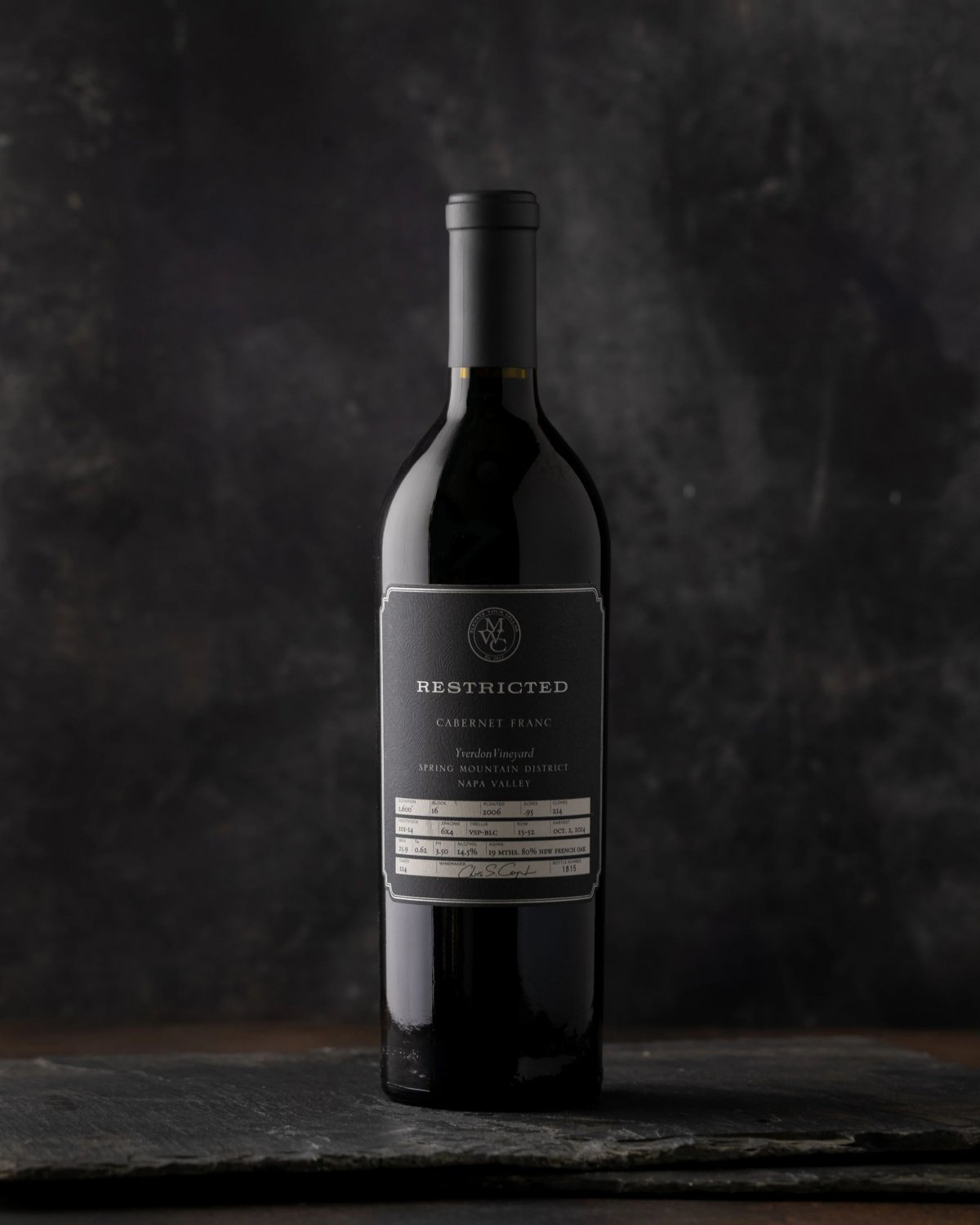 Single bottle of 2014 Restricted Spring Mountain District Cabernet Franc